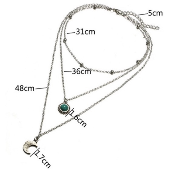 Silver 3 Layered Choker W/Crescent Moon & Planet - Picture 3 of 4